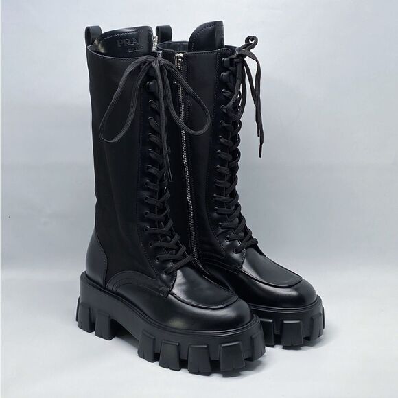 Prada Lug-Sole Tall Leather Combat Boots size 35 - Picture 2 of 16